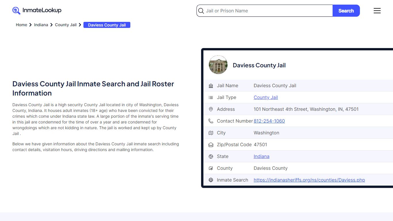 Daviess County Jail Inmate Search - Washington Indiana - Inmate Lookup